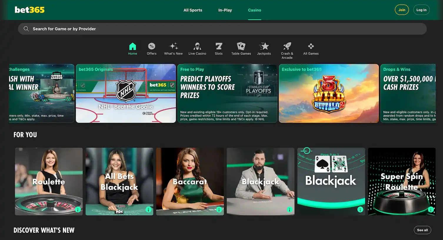 bet365 Casino homepage screenshot